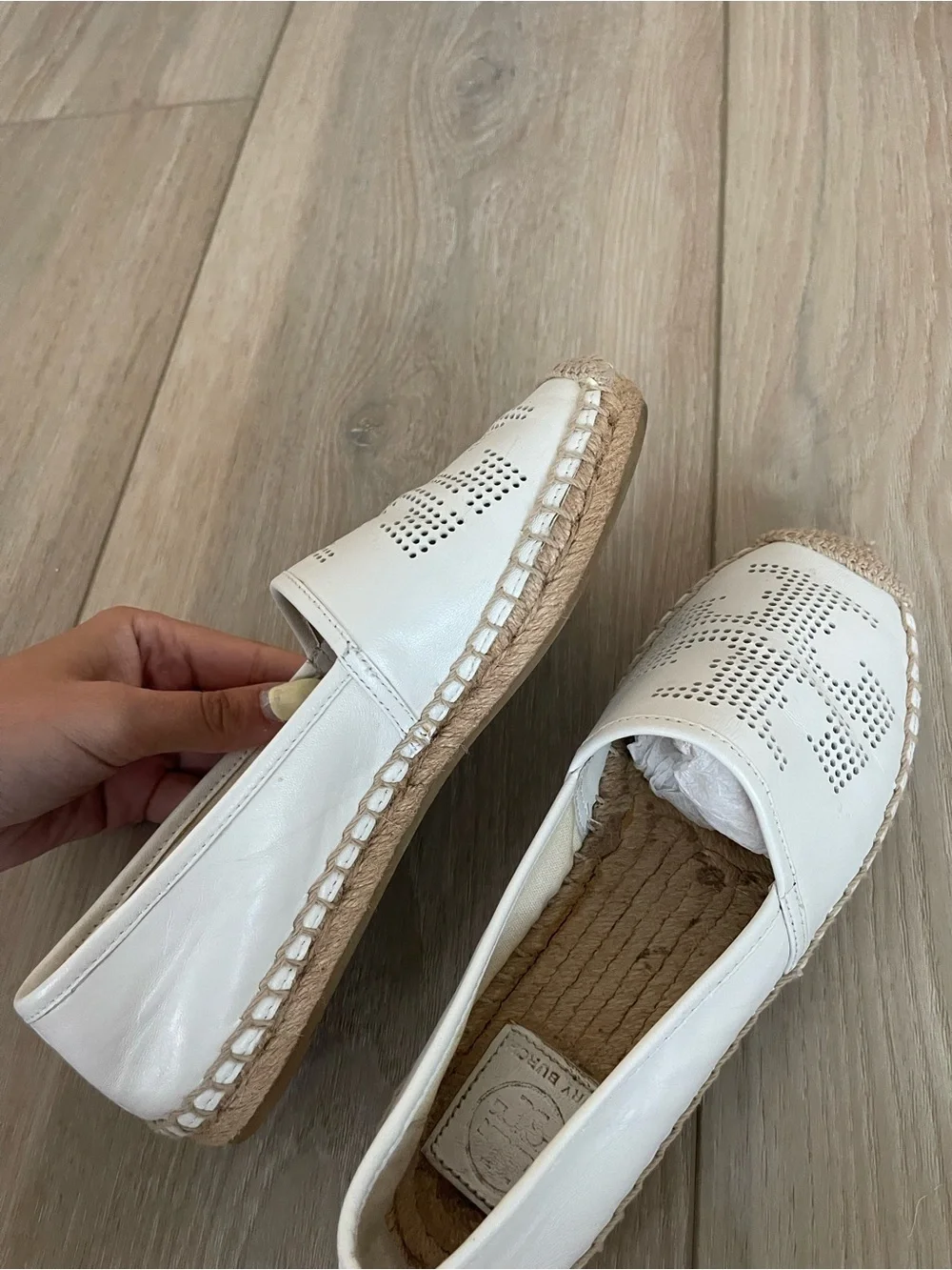 Tory Burch White Perforated Logo Espadrille Flats